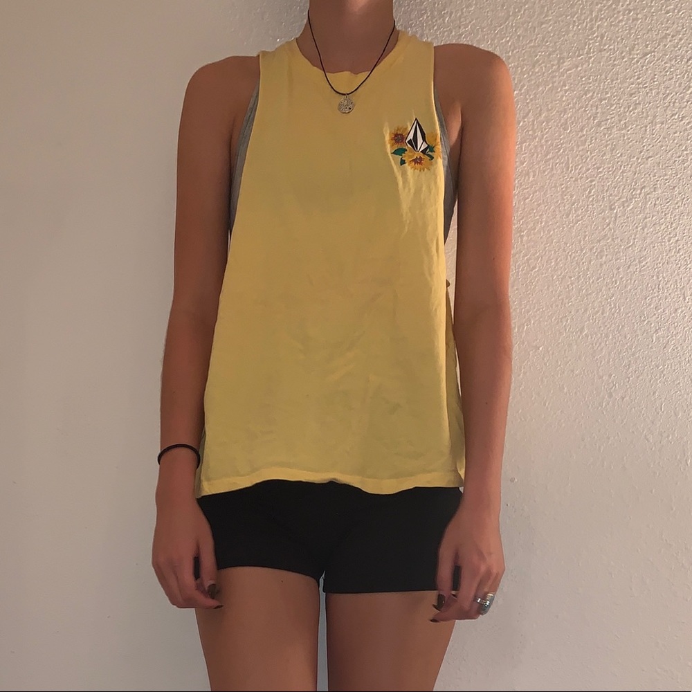 Volcom yellow sunflower muscle tee